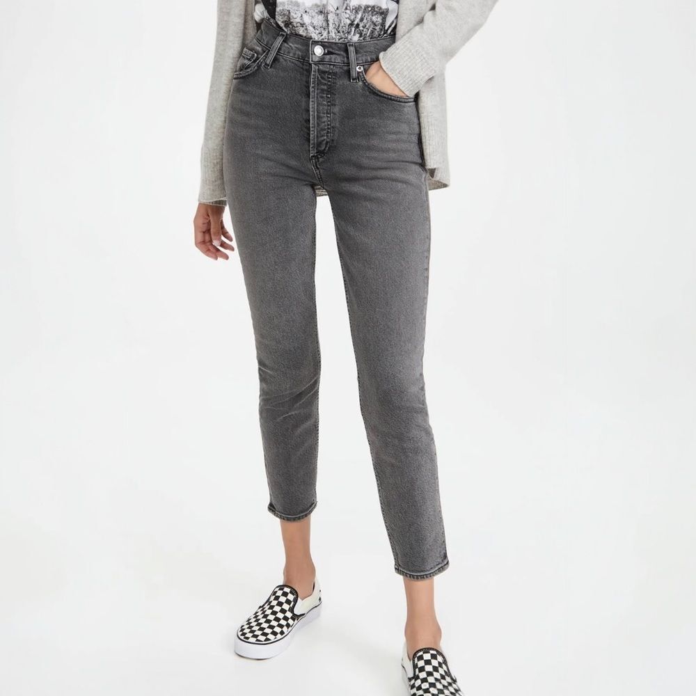 AGOLDE Nico High Rise Cropped Slim Jeans Gray Ceremony Wash Button Fly Size 29